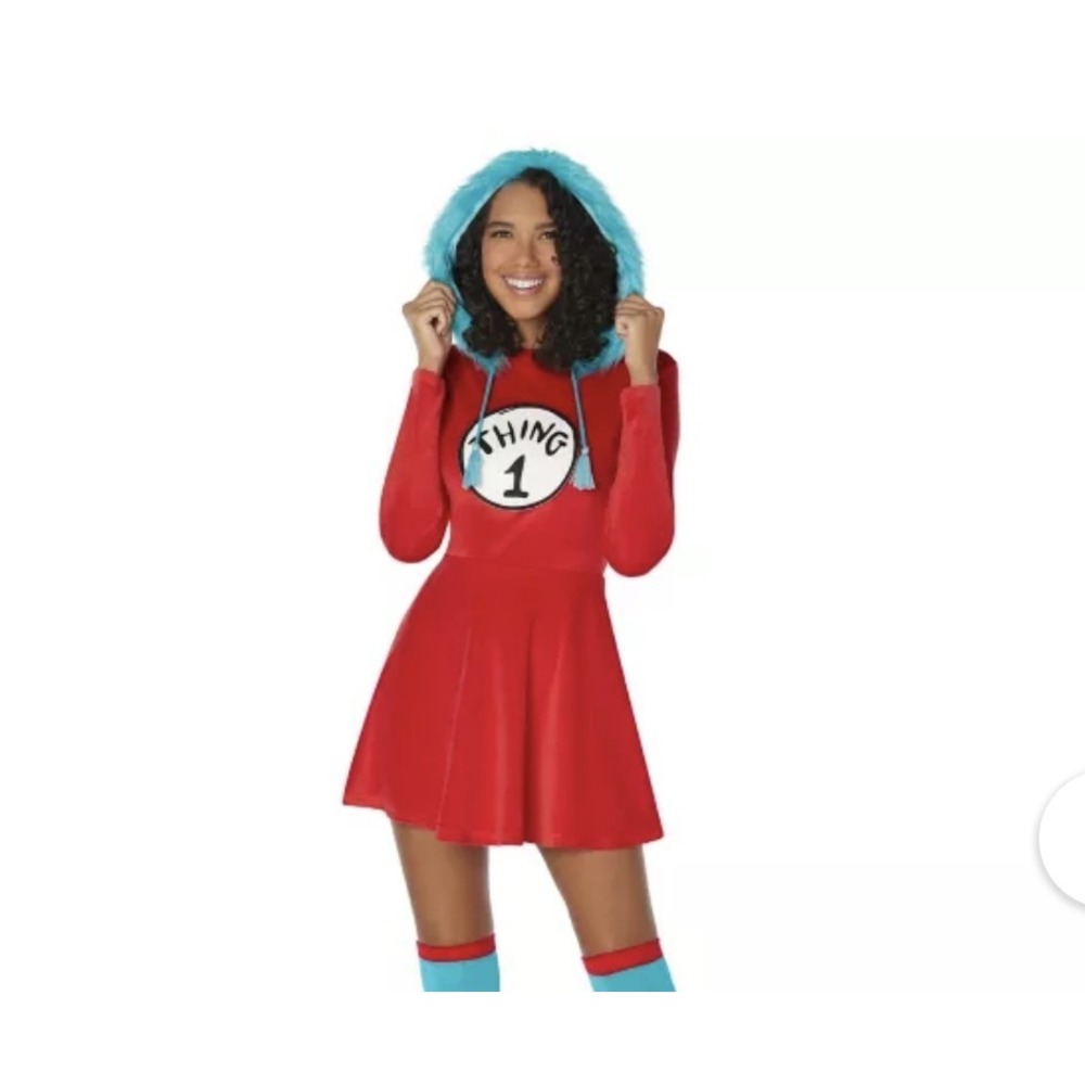 Dr. Seuss Thing 2 Costume Dress Adult Women's Med Long Sleeve Hooded**No Socks